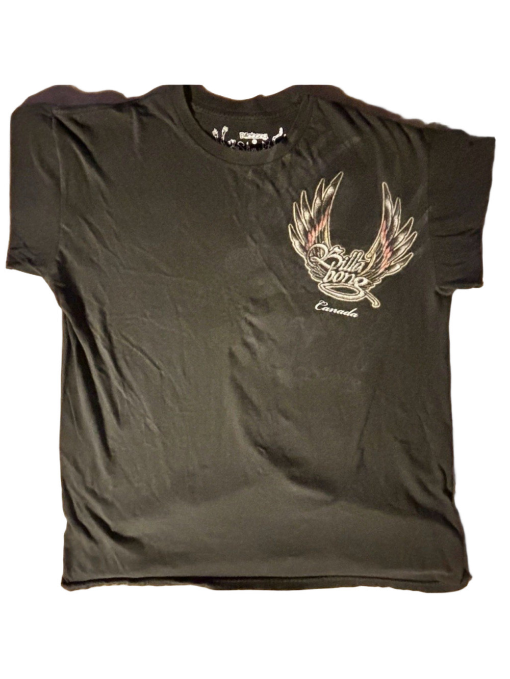Billabong T-Shirt Mens XL Black Slim Fit Crew Neck Winged Logo Graphic Tee